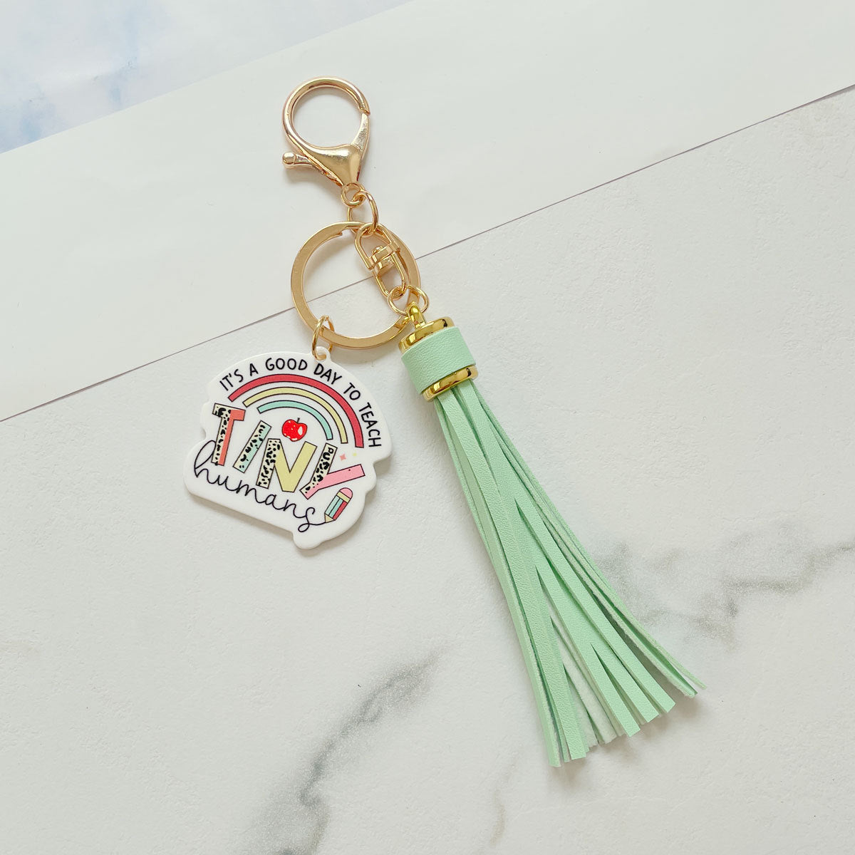Wholesale Teacher Gifts Acrylic PU Tassel Bag Charm Keychain
